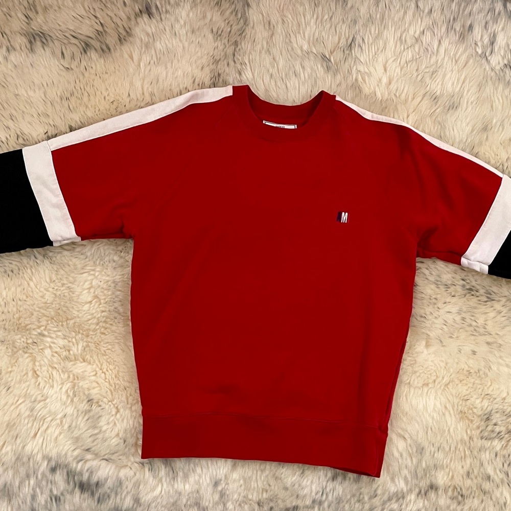 Ami Red Crewneck Sweater with Black and White Accents